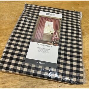 JCPenney Harcourt Black Tan Check Plaid Valance Tab Top Button 60x15"